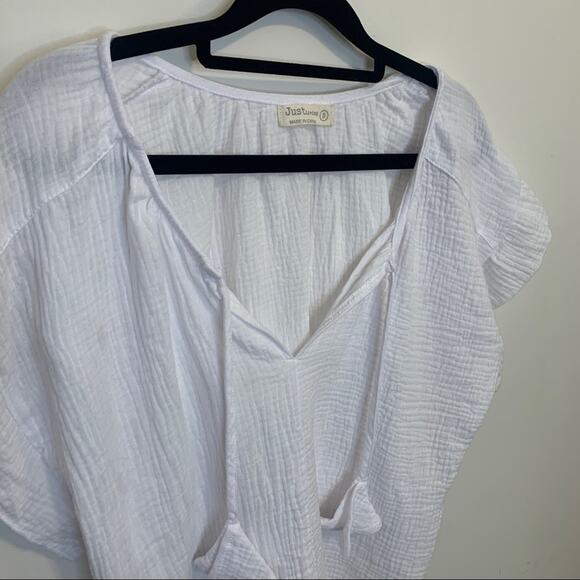 Just Living White Gauzy Short Sleeve Ruffle Top 100% Cotton Small - Picture 6 of 10
